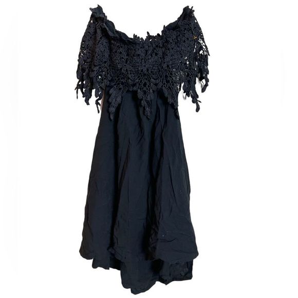 Lulus black crochet lace strapless cotton casual swim coverup dress - Picture 1 of 6